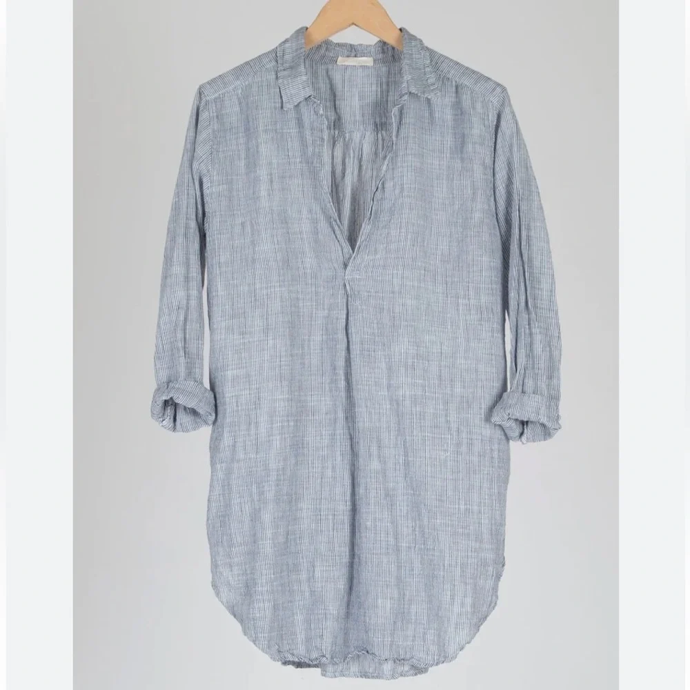 CP Shades Blue White Straiped Tunic Button Down - Picture 2 of 6